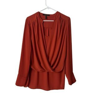 BCBGMaxAzria Women's Draped Blouse M Rust Orange Polyester
